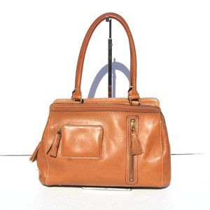 FORTH & TOWNE Leather Satchel Saddle Brown w/Saddle Stitching & Tassels